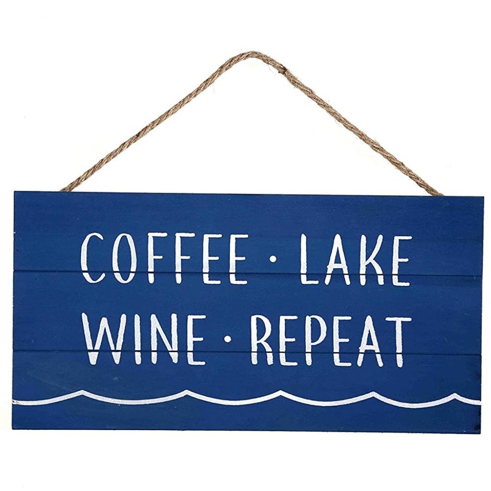 Coffee Lake Wine Repeat Wood Plank Hanging Sign